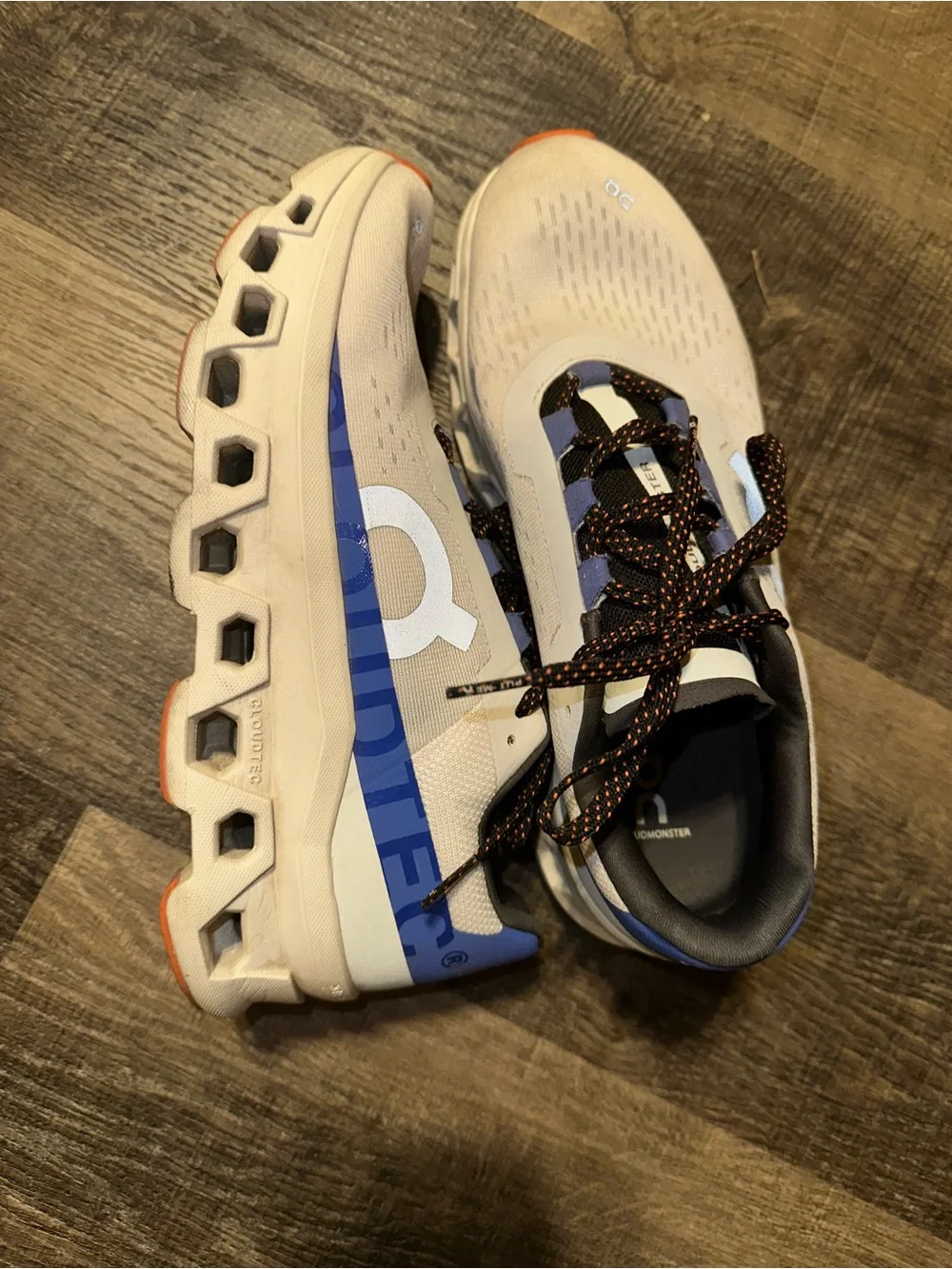 On Running Kids Sneakers in Light Gray with Blue and Orange Accents